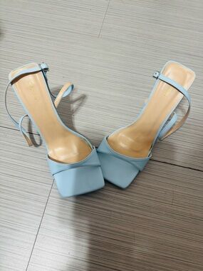 PrettyLittleThing Pastel Blue Square-Toe Slingback Heels